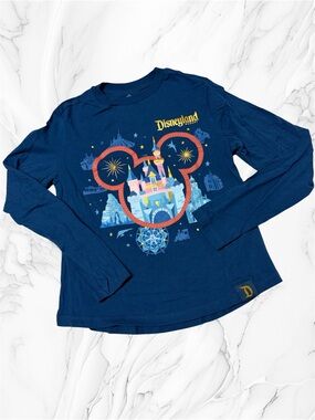 Disney resort Navy Blue Long Sleeve Disneyland Castle Graphic Tee XS